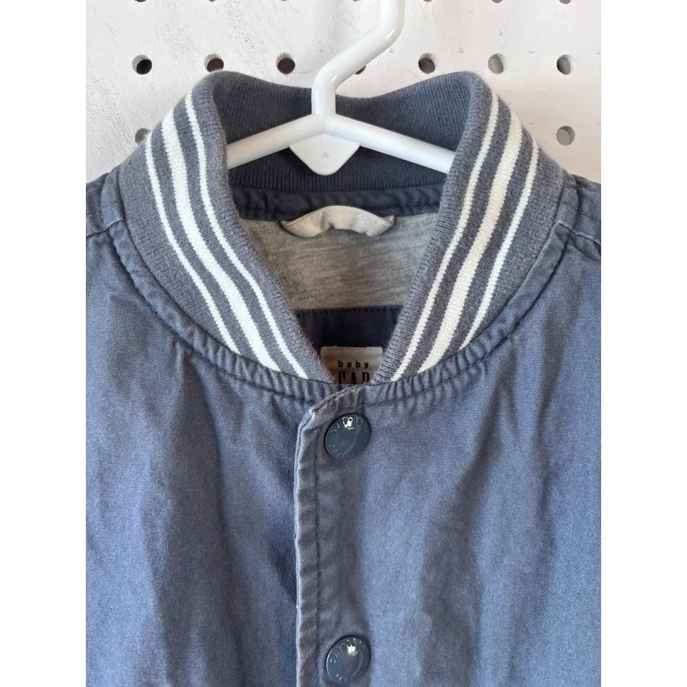 Baby Gap Toddler Boys 2T Cotton Varsity Snap Jacket Lightweight Lined Khaki Blue
